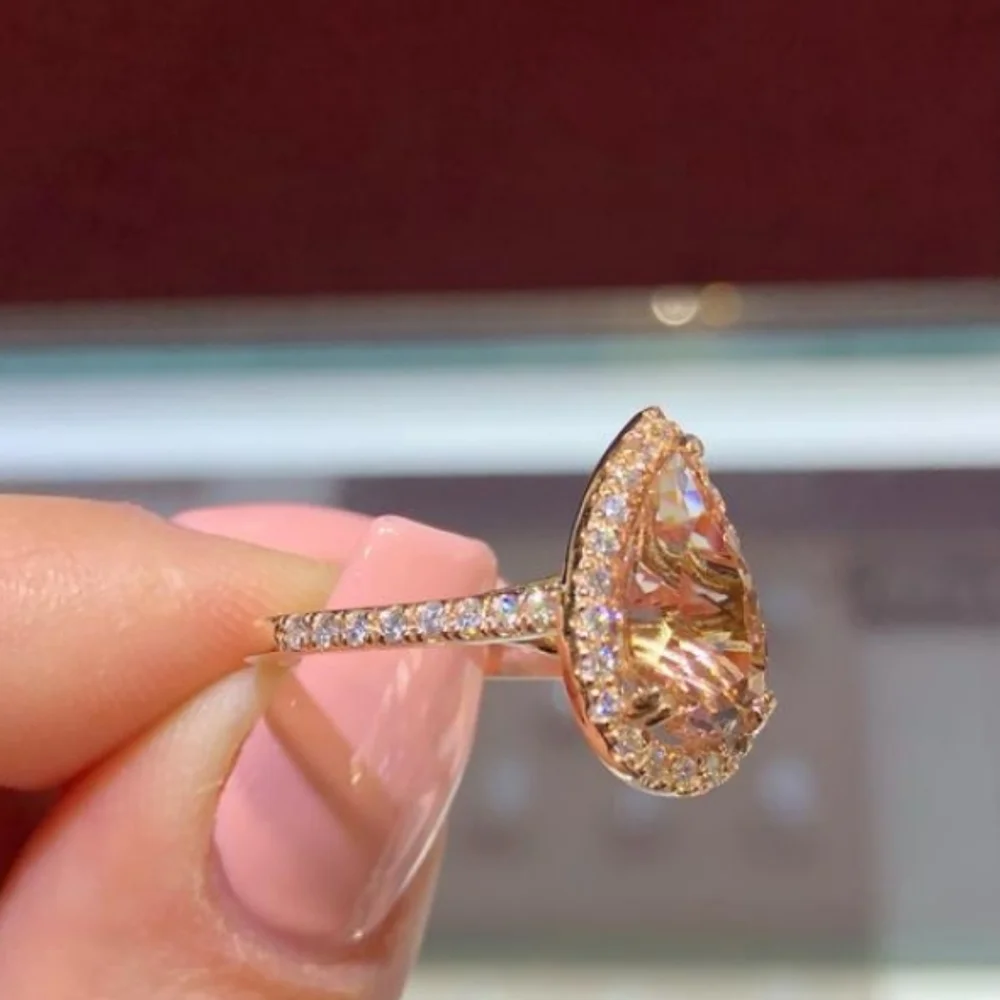 6ct Morganite Halo 14k Rose Gold Ring - Picture 4 of 7